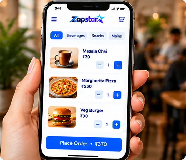 Phone showing the menu with a Place Order button