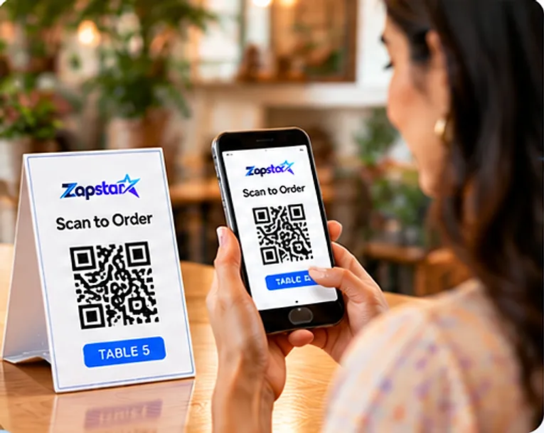 Customer scanning the Scan to Order QR code with her phone