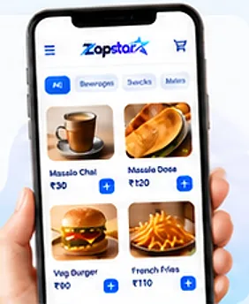 Hand holding a phone showing the Zap Star menu